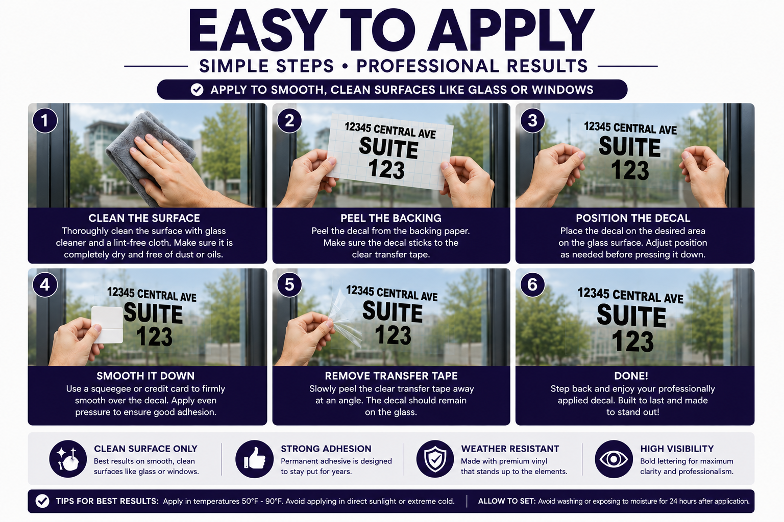 Custom Address & Suite Number Decal for Storefront, Office & Business Entrance – Waterproof Vinyl Lettering