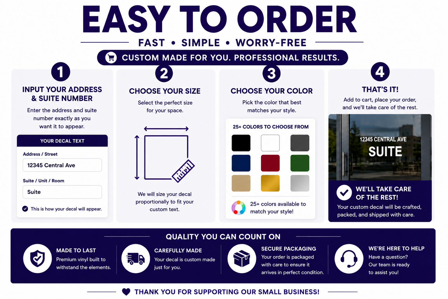 Custom Address & Suite Number Decal for Storefront, Office & Business Entrance – Waterproof Vinyl Lettering