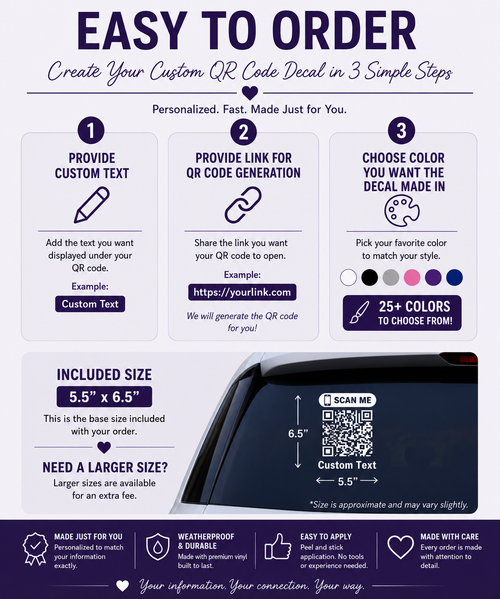 Custom QR Code Vinyl Decal – Personalized Scan Me Car Window Sticker – Social Media, Website & Payment QR Code Decal