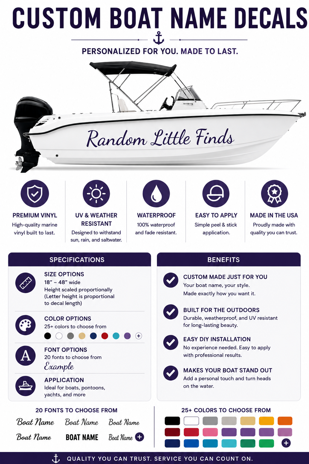 Custom Boat Name Decal | Personalized Marine Vinyl Lettering for Boats, Pontoons, Yachts & Watercraft