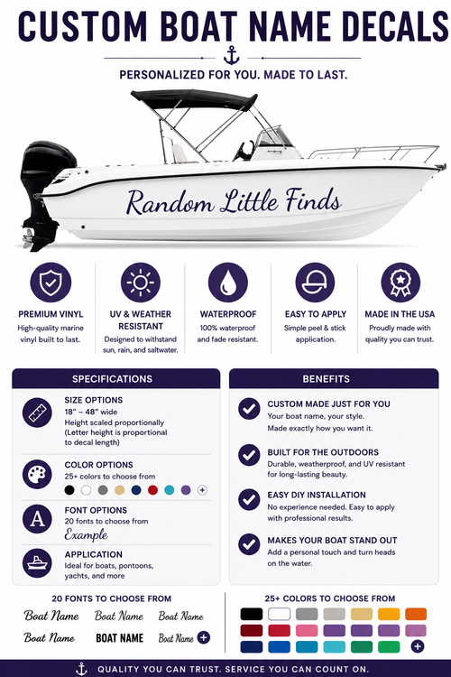Custom Boat Name Decal | Personalized Marine Vinyl Lettering for Boats, Pontoons, Yachts & Watercraft