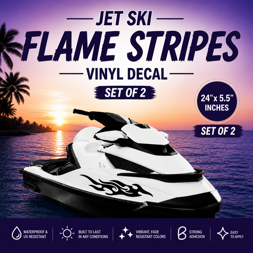 Jet Ski Flame Stripes Vinyl Decal, 24x5 Inch, Set of 2