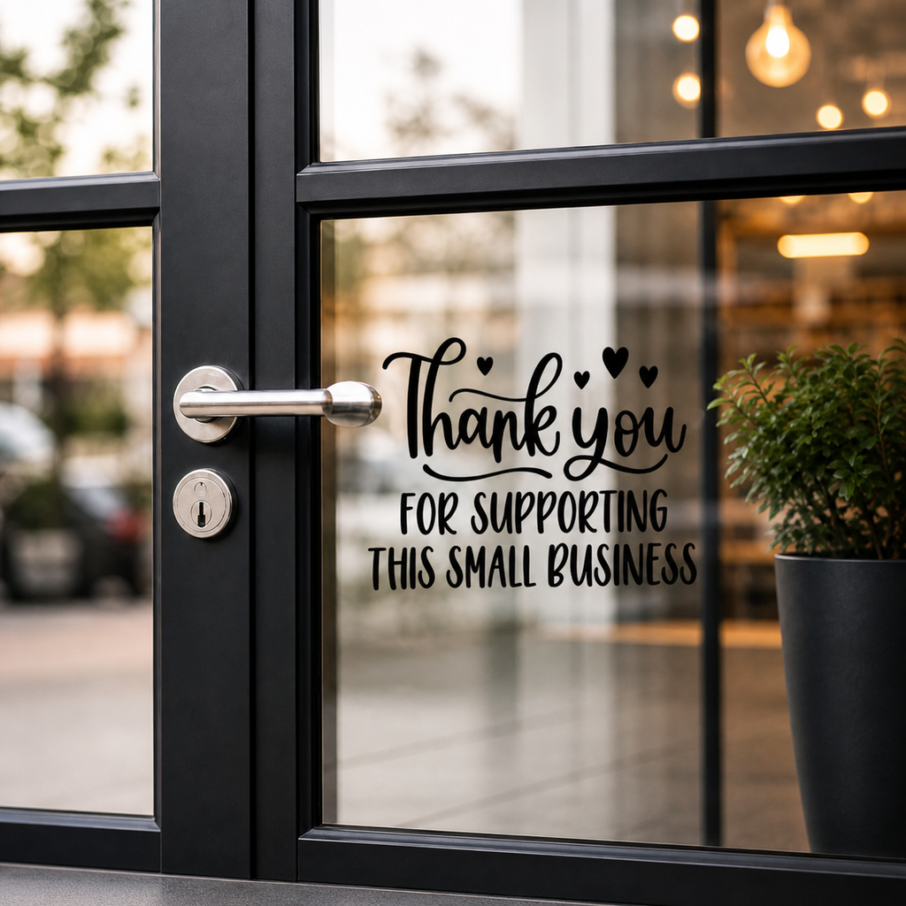 Thank You for Supporting This Small Business Vinyl Decal Sticker, Store Window Decal with Hearts