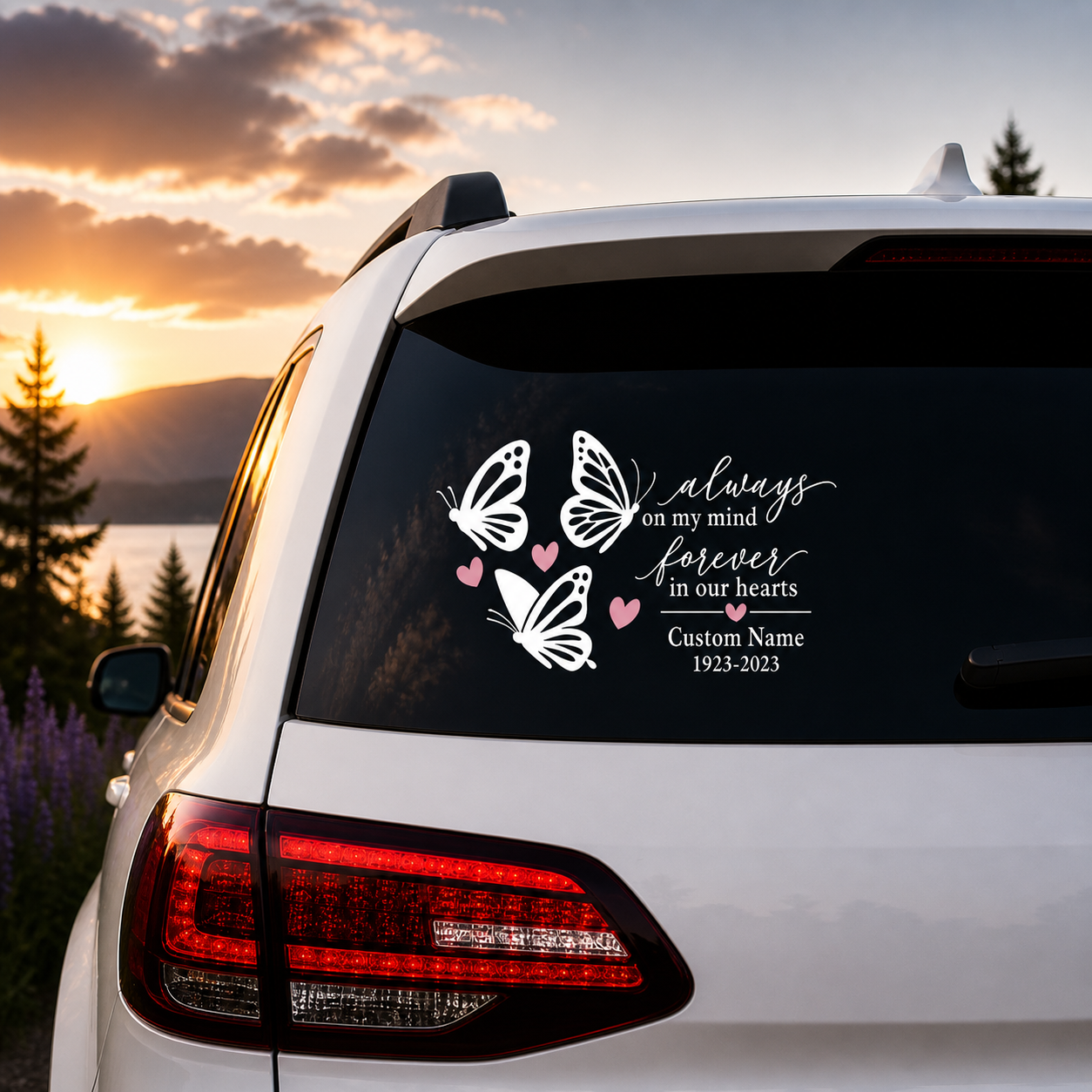 Personalized Memorial Car Window Decal – Custom Name & Dates Vinyl Sticker | Butterfly In Loving Memory Decal