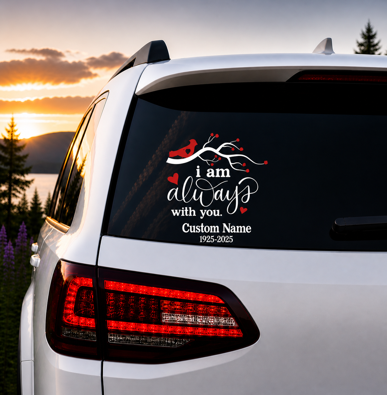 I Am Always with You Bird On Branch with Hearts Personalized RIP Car Window Vinyl Decal Sticker Custom Memorial Sympathy Gift