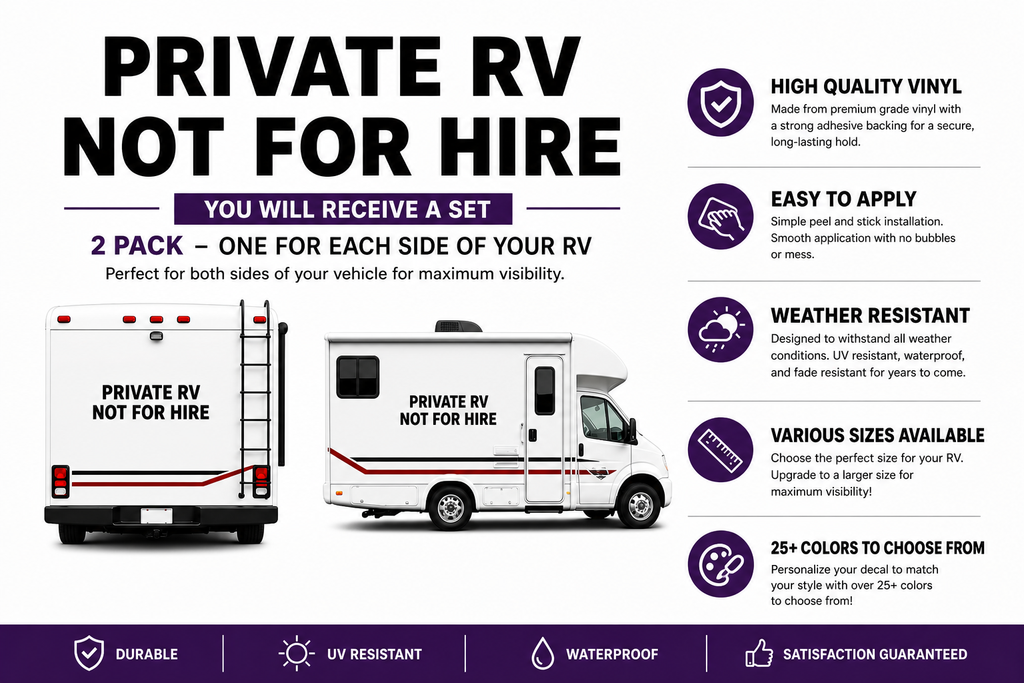 Private RV Not for Hire Set of 2 Vinyl Decal Stickers Motor Home Signs