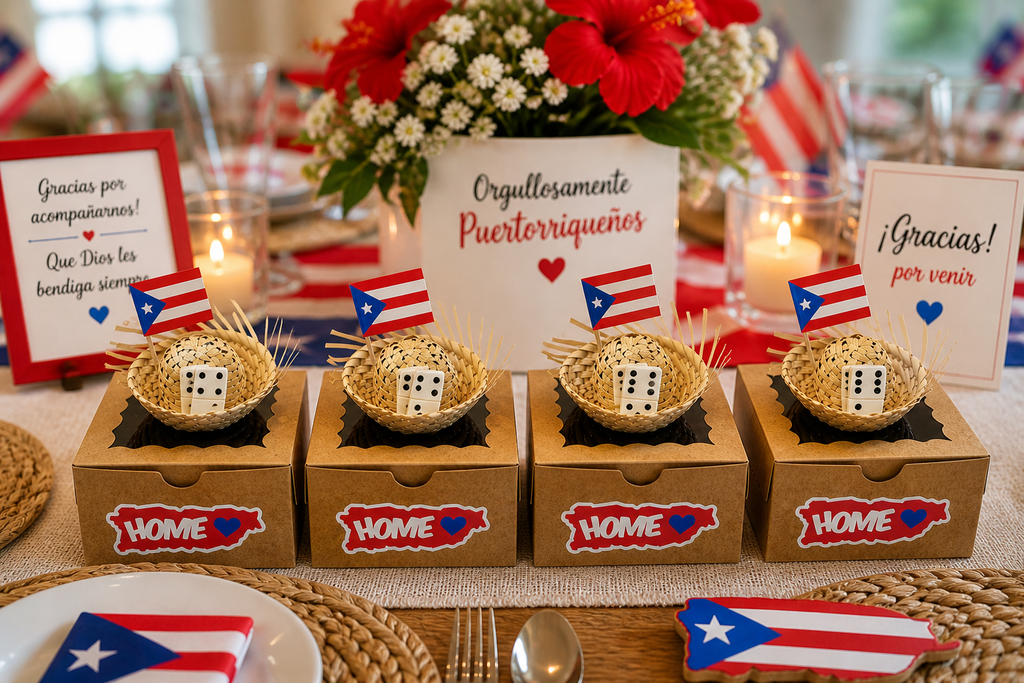 Random Little Finds Puerto Rico Mini Pavita Domino Hats Party Favor Boxes with Straw Hats and Toothpick Flags