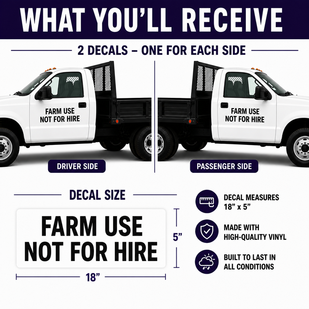 Farm Use Not for Hire Set of 2 Vinyl Decal Stickers Farm Equipment Signage