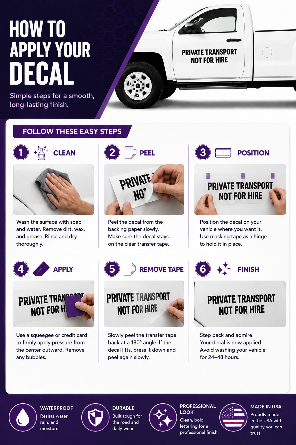 Private Transport Not for Hire Vinyl Decal Sticker Set, 2 Pack