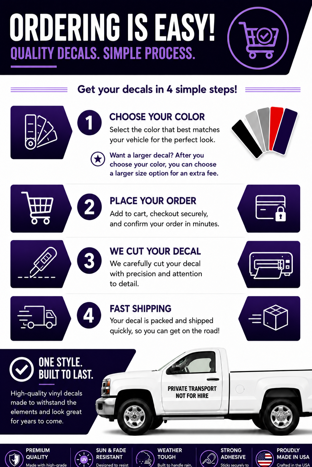 Private Transport Not for Hire Vinyl Decal Sticker Set, 2 Pack
