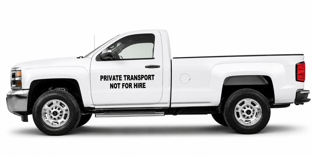 Private Transport Not for Hire Vinyl Decal Sticker Set, 2 Pack