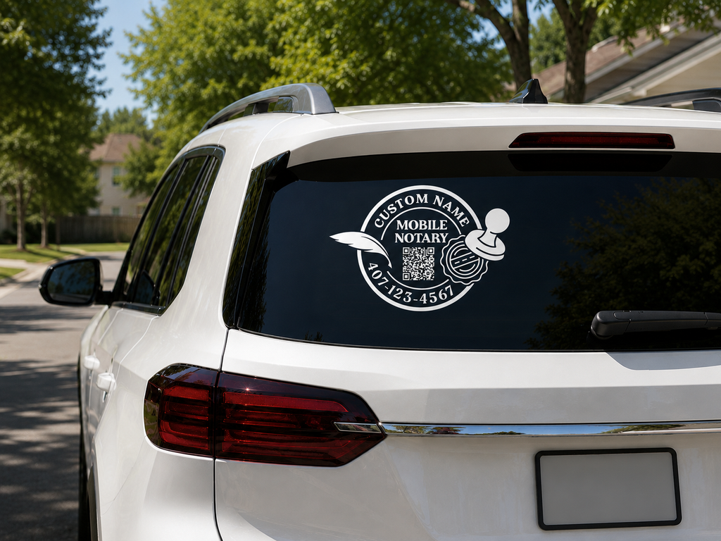 Custom Mobile Notary Public Vinyl Decal, Personalized Car Window Sticker with QR Code, Multiple Colors Available