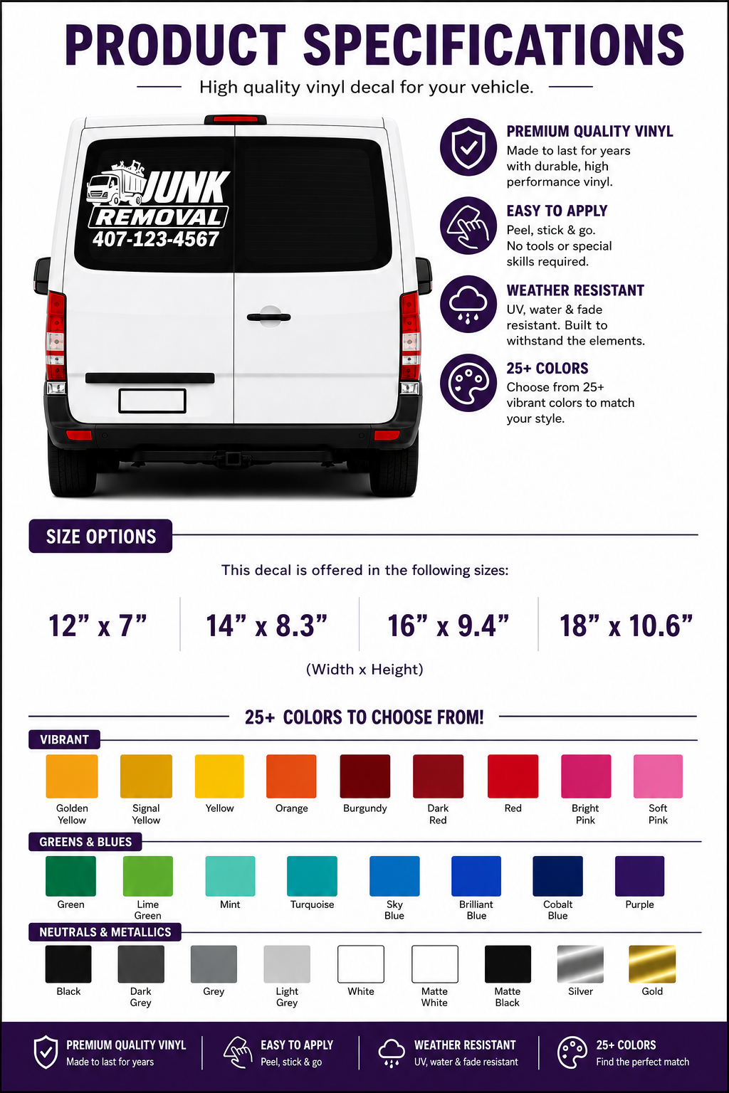 Custom Junk Removal Vehicle Decal with Phone Number | Business Truck Window Vinyl | Work Van Advertising Sticker | 25+ Colors