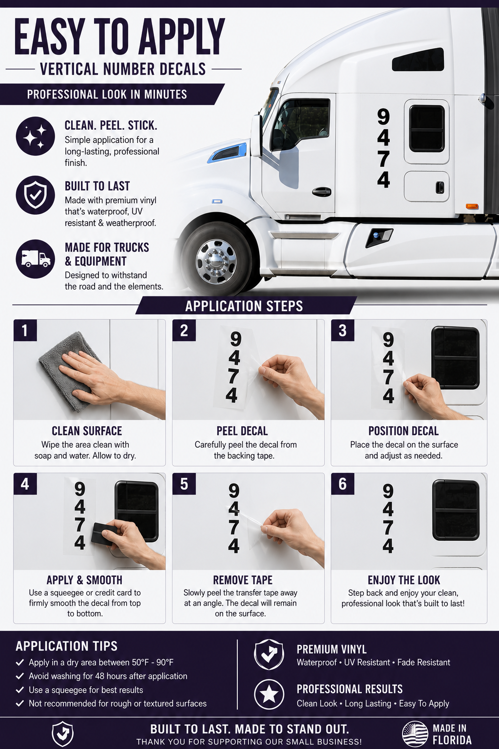 Custom Truck Number Decals - Vinyl Lettering Stickers for Semi Trucks and Commercial Vehicles, Pack of 2 - Random Little Finds
