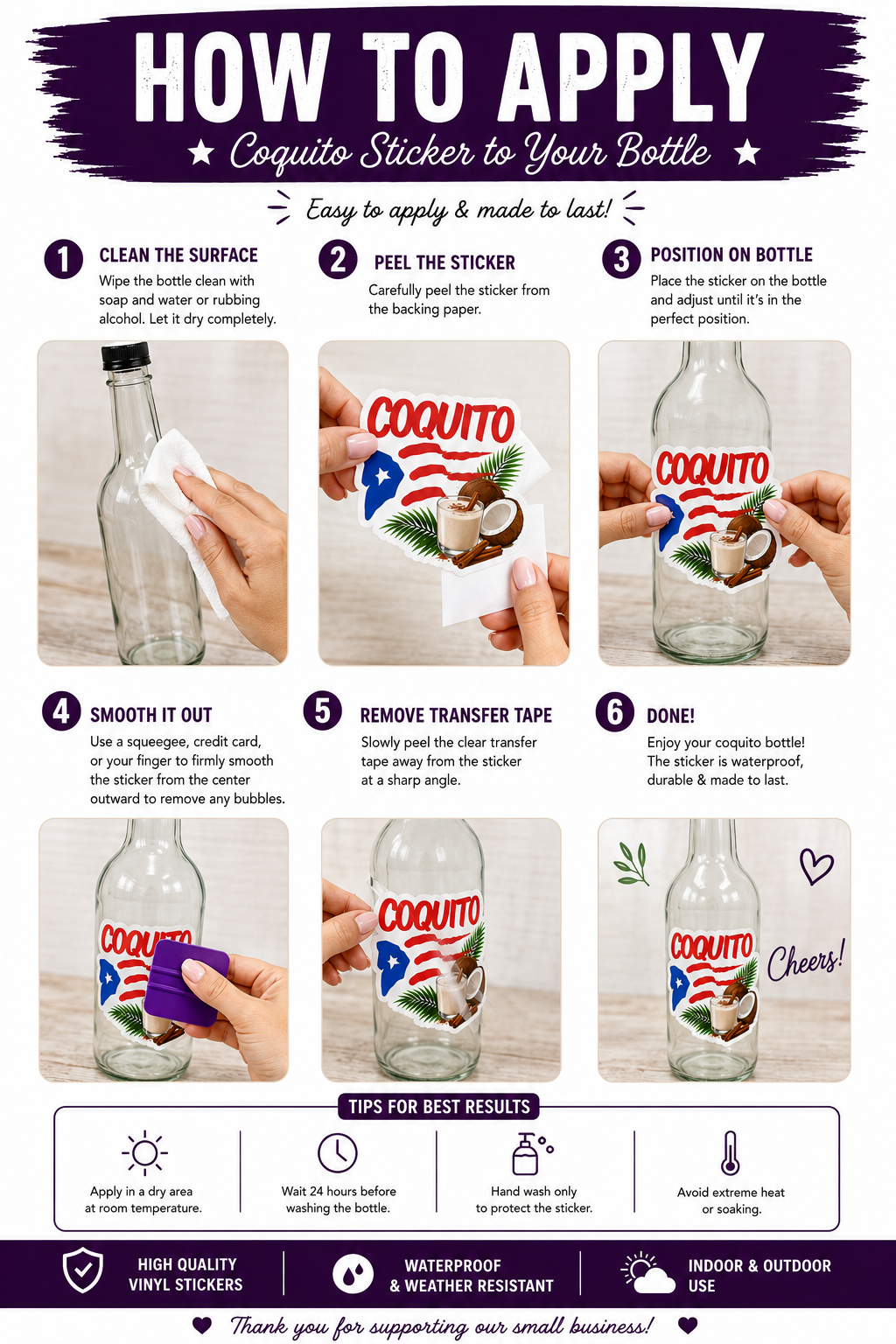 Puerto Rican Coquito Bottle Stickers | 750ml Bottle Decals | Christmas Bottle Labels | 4 Designs | 6 or 12 Pack | Boricua Gift