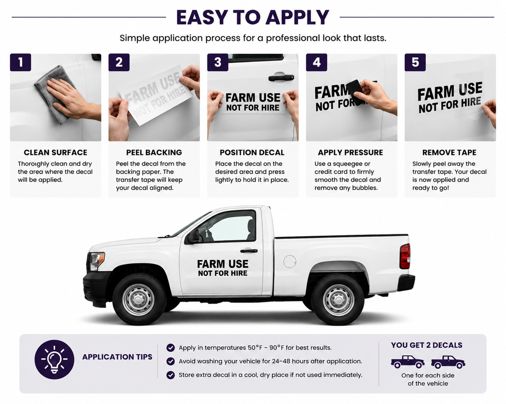 Farm Use Not For Hire Decal for Trucks & Farm Vehicles – Waterproof Vinyl Lettering