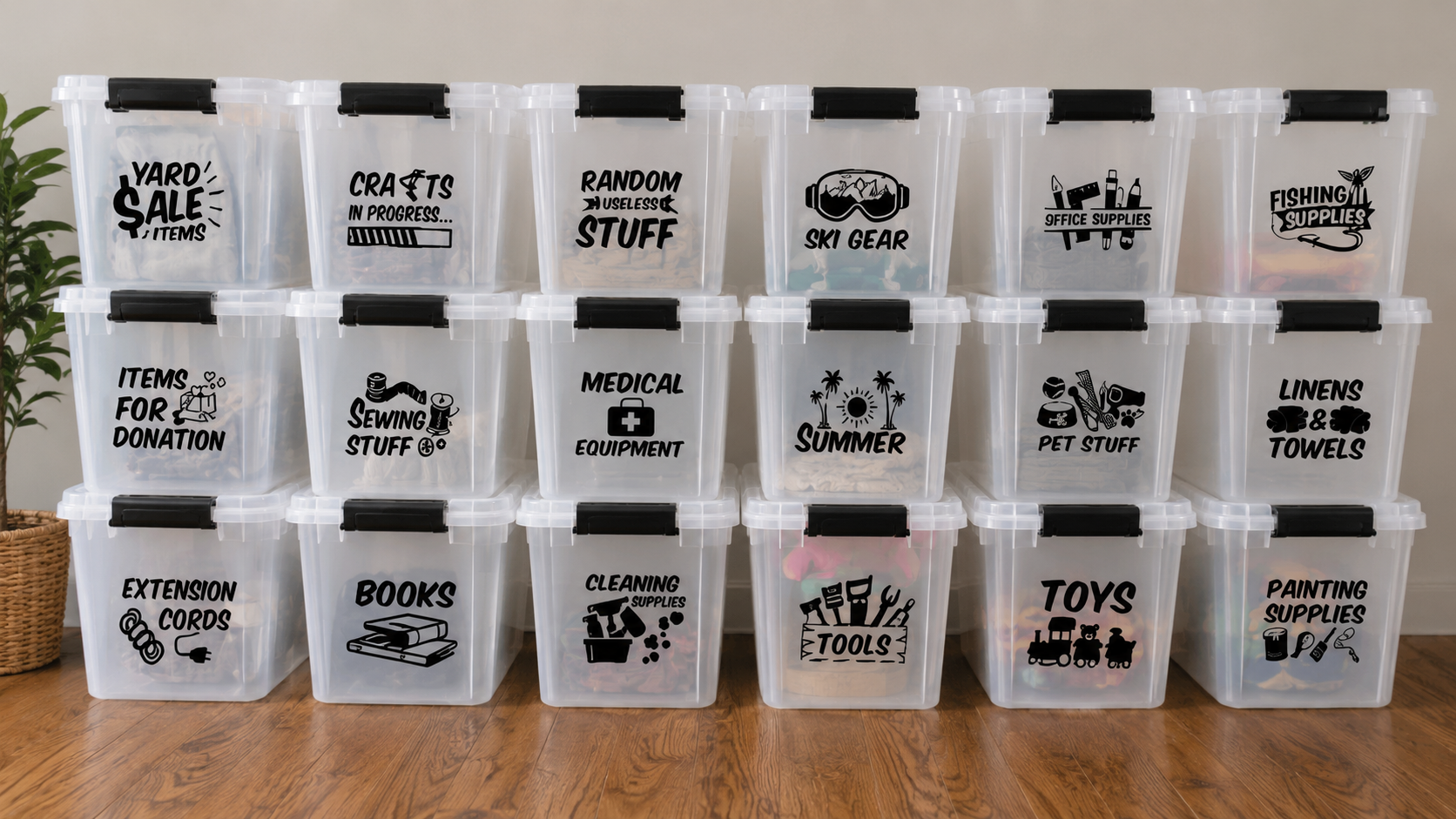 Seasonal Storage Bin Label Vinyl Decals – Organization Labels for Plastic Bins – Garage, Craft & Home Storage Decals