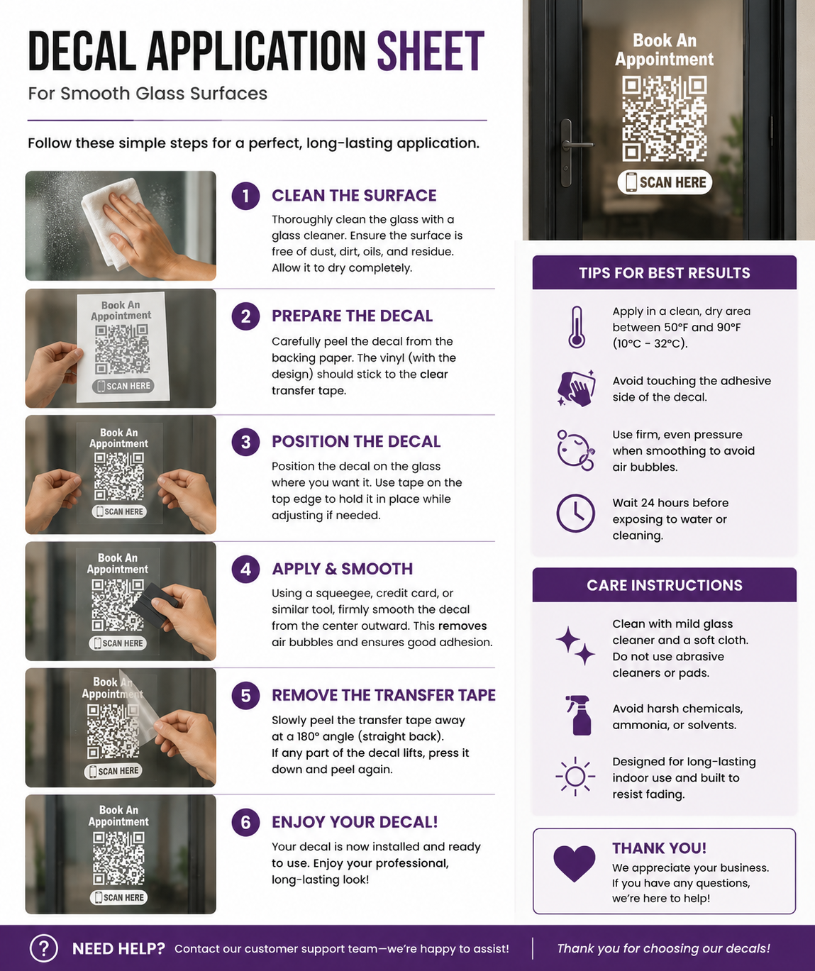Custom QR Code Decal for Business Door or Window | Personalized Scan Here Vinyl Sticker