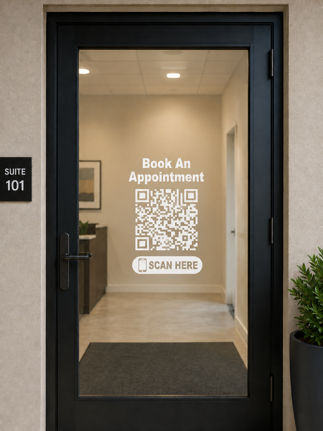 Custom QR Code Decal for Business Door or Window | Personalized Scan Here Vinyl Sticker