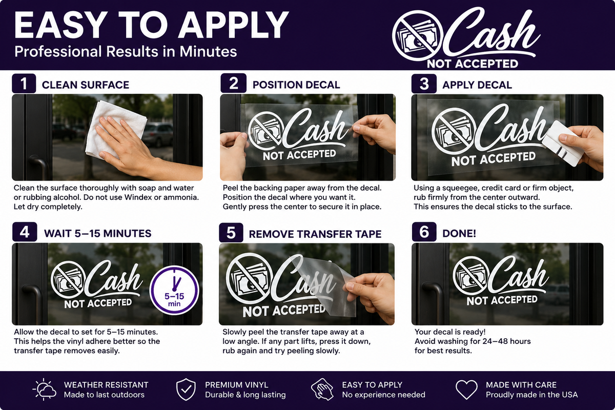 No Cash Accepted Sign - Durable Vinyl Decal for Your Business Door or Window - Random Little Finds