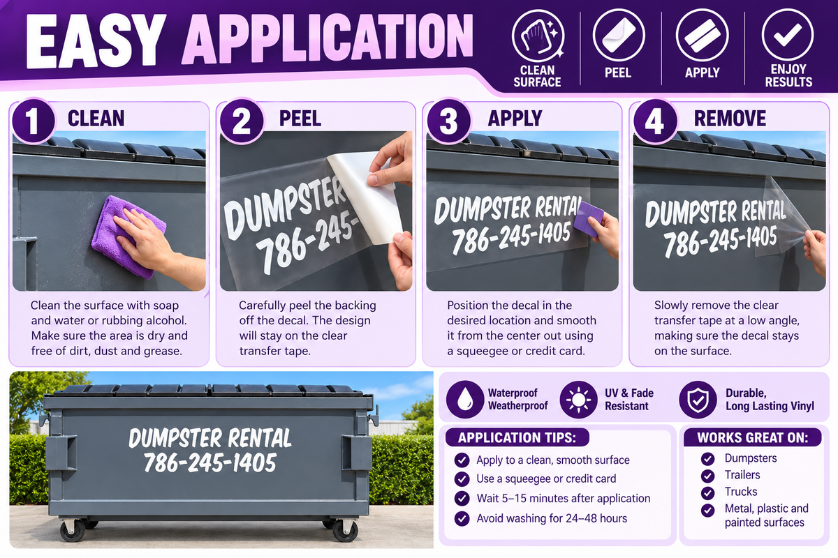 Dumpster Rental Decal Sticker with Custom Phone Number