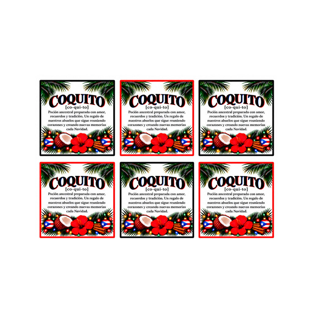 Coquito Bottle Stickers 6 Pack, Puerto Rican Christmas, 3.6 Inch