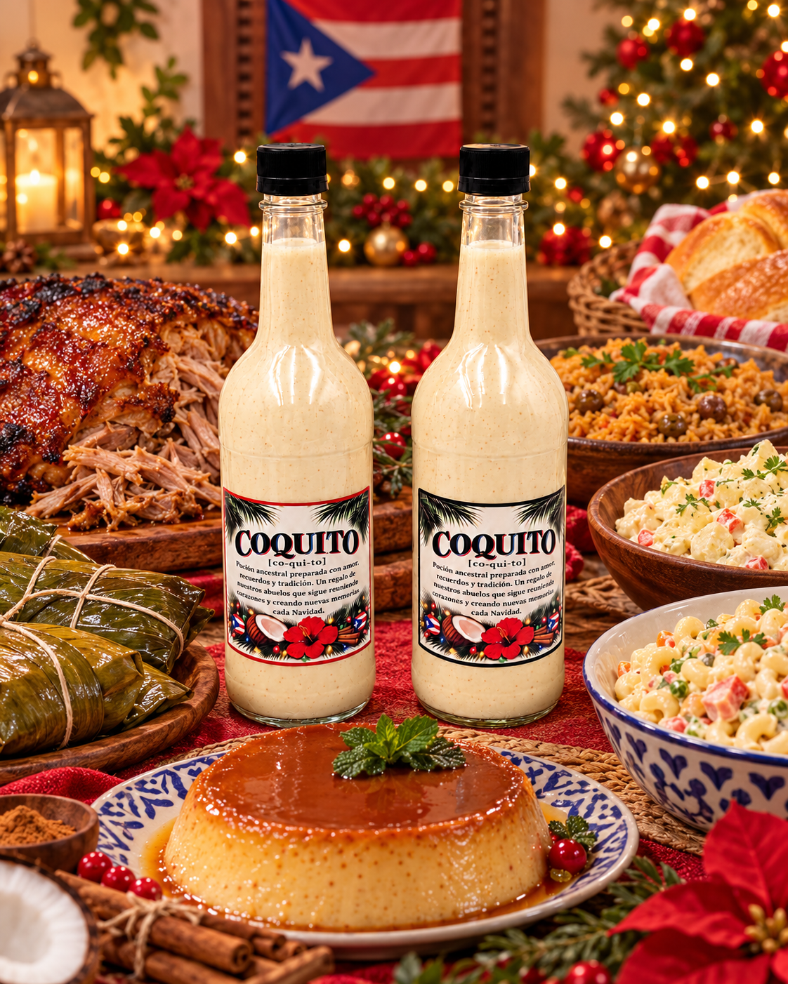 Coquito Bottle Stickers 6 Pack, Puerto Rican Christmas, 3.6 Inch
