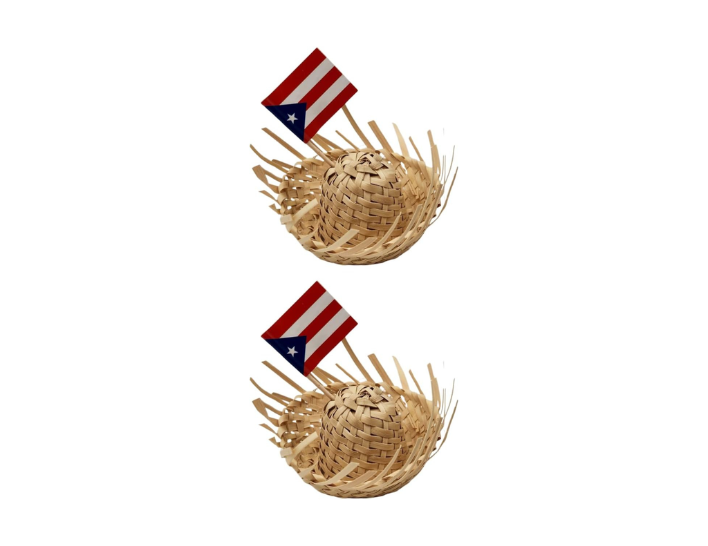 Pack of 2 Mini 3" Pava Straw Traditional Pavita Hats Puerto Rico & Toothpick Flags Jibaro Hats Party Favors Birthday Souvenirs Coquito Bottle Topper