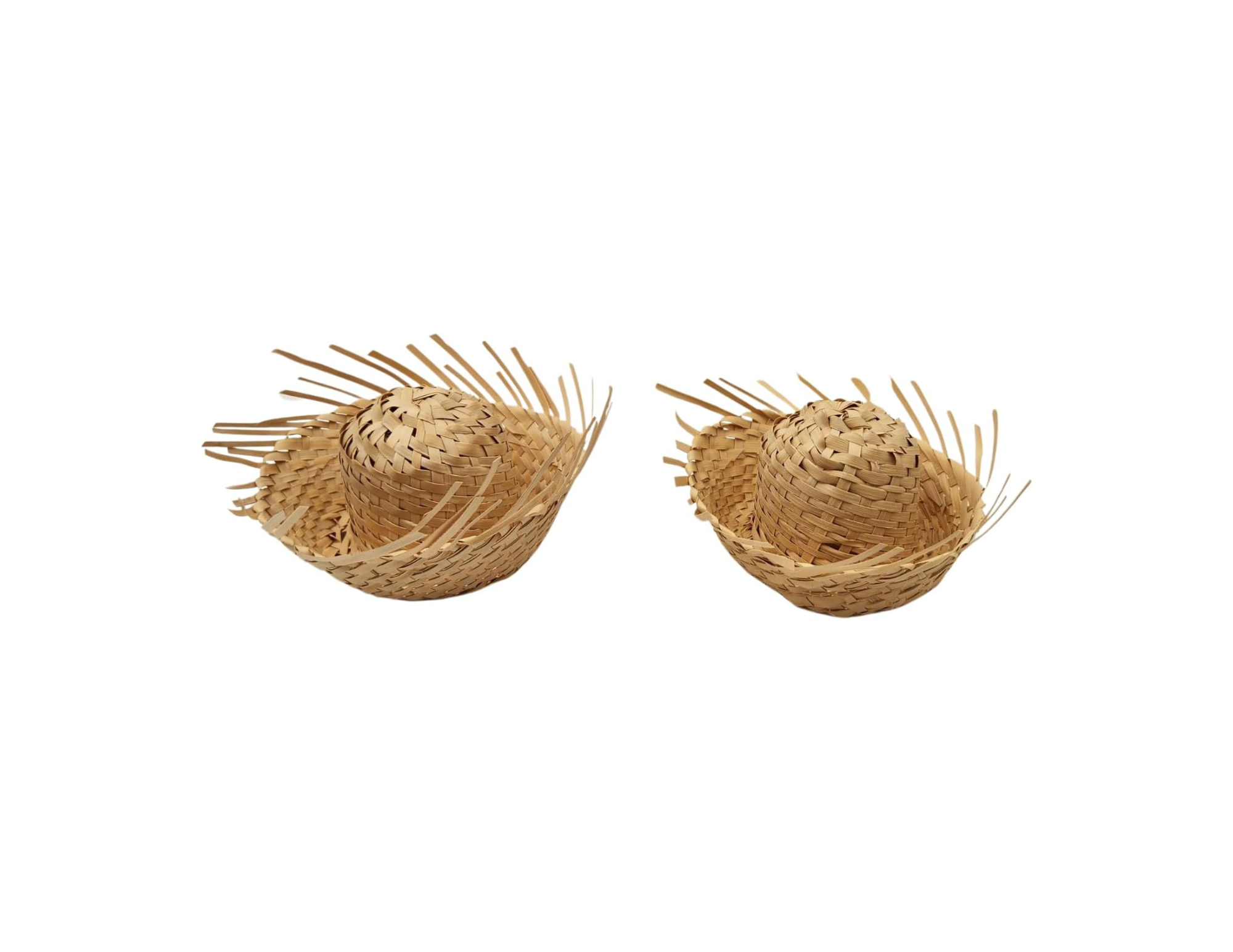 Mini Pavita Hats, Natural Straw Woven, 5 Inch, Frayed Edge Design, 2 Pack