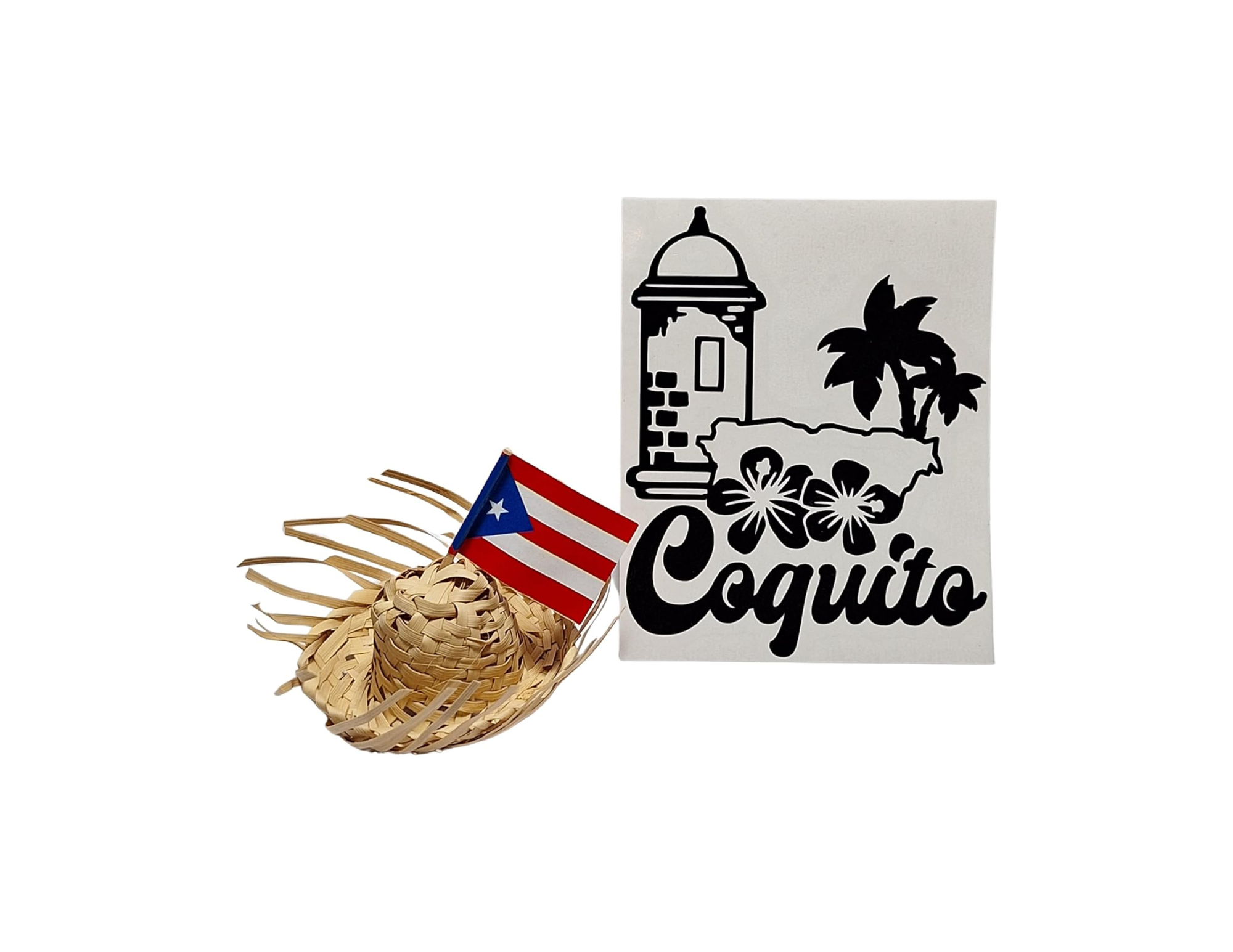 Puerto Rico Decal Sticker Glass Bottle Decorative Label Sticker & Pava Straw Hat Puerto Rico Flag Morro Decal (Glass Bottle Not Included)