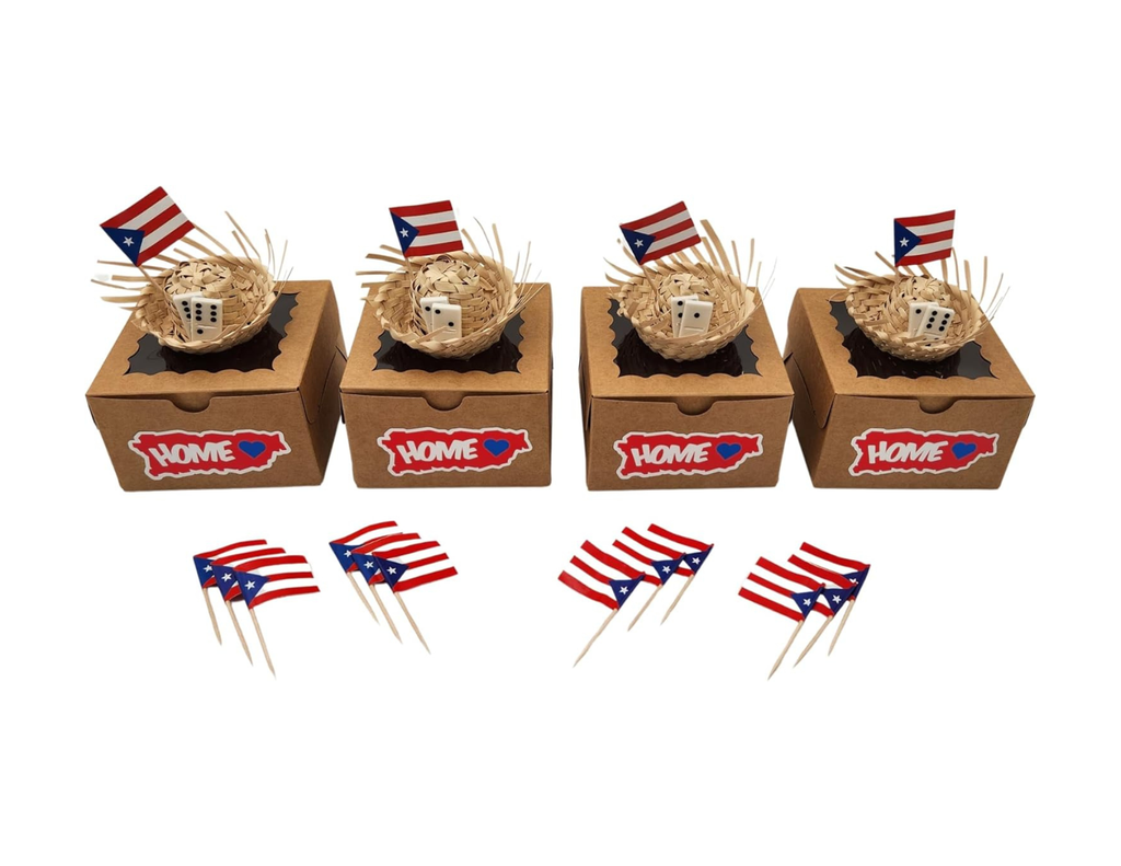 Random Little Finds Puerto Rico Mini Pavita Domino Hats Party Favor Boxes with Straw Hats and Toothpick Flags