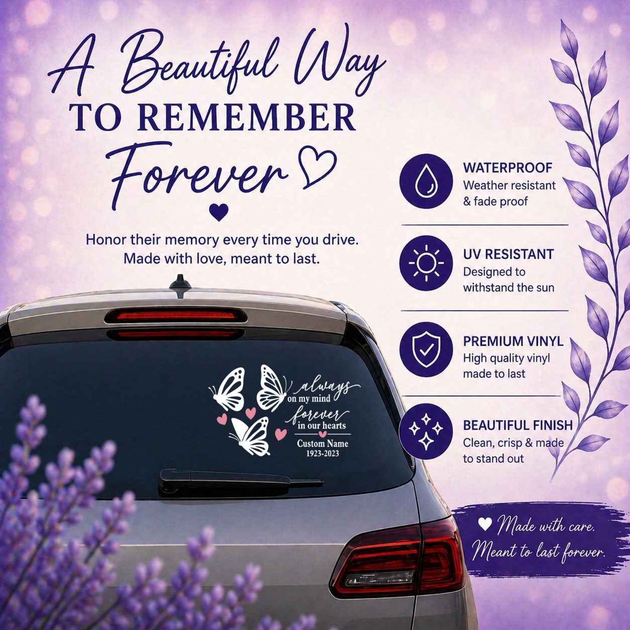 Personalized Memorial Car Window Decal – Custom Name & Dates Vinyl Sticker | Butterfly In Loving Memory Decal