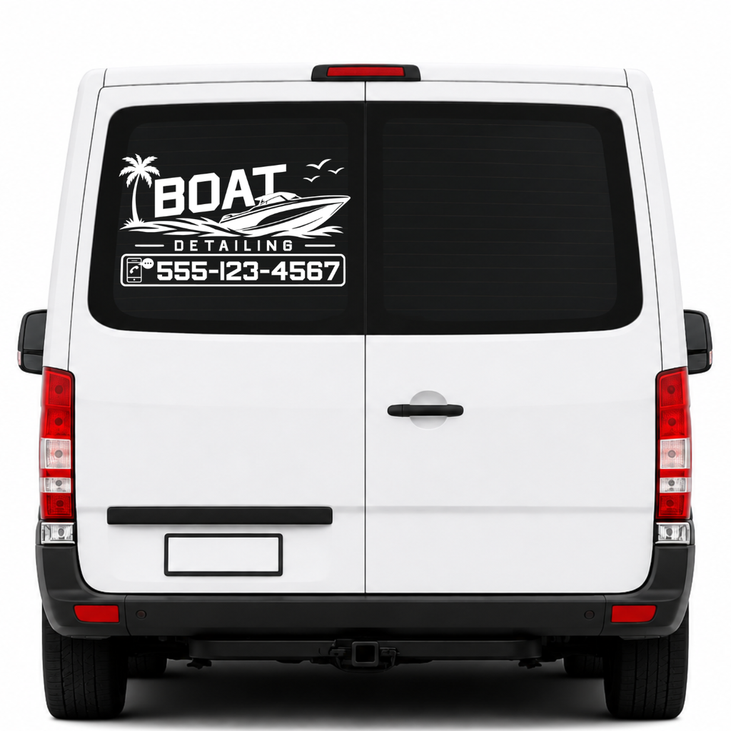 Boat Detailing Custom Rear Window Business Decal | Personalized Phone Number Vinyl for Work Vans & Trucks