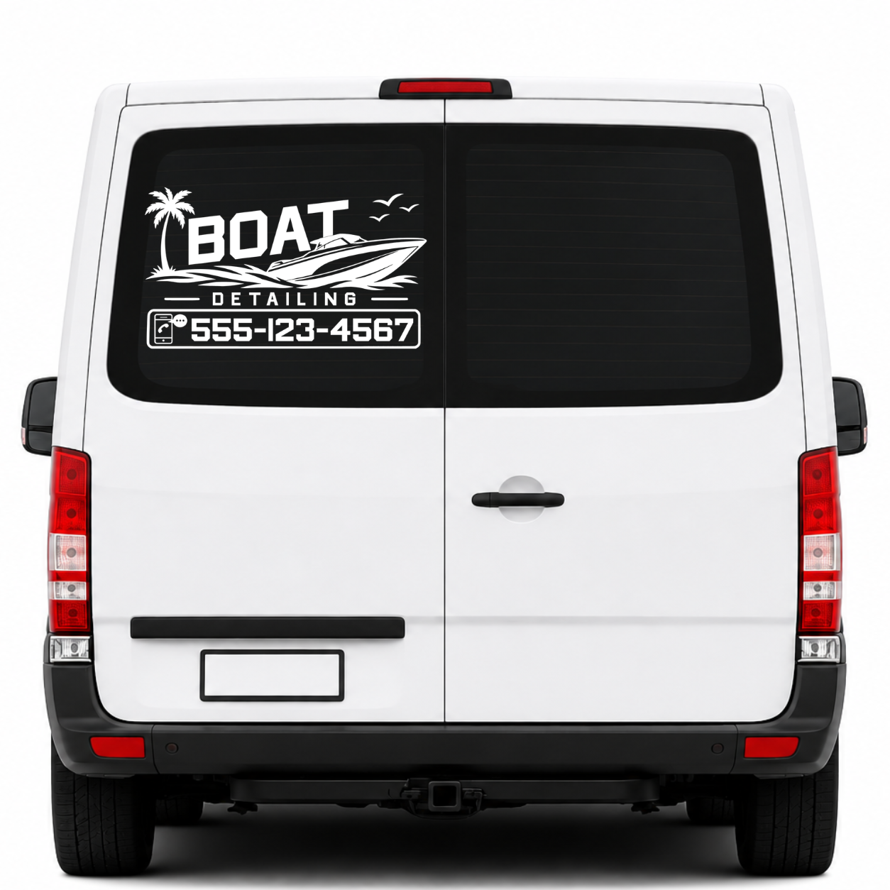 Boat Detailing Custom Rear Window Business Decal | Personalized Phone Number Vinyl for Work Vans & Trucks