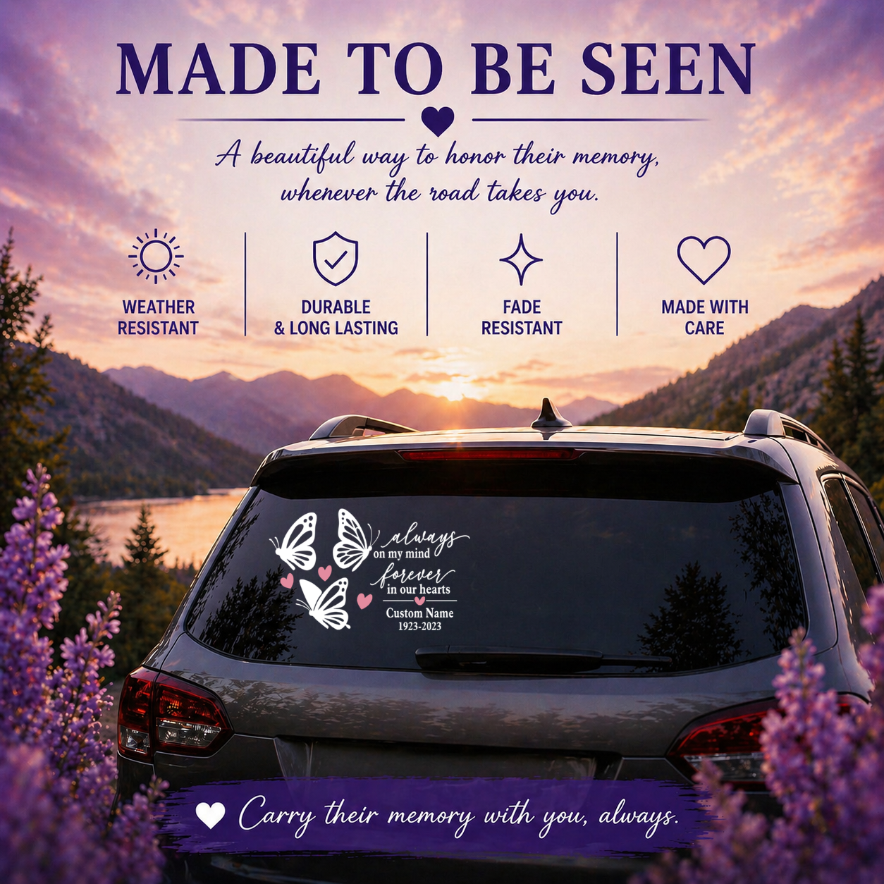 Personalized Memorial Car Window Decal – Custom Name & Dates Vinyl Sticker | Butterfly In Loving Memory Decal