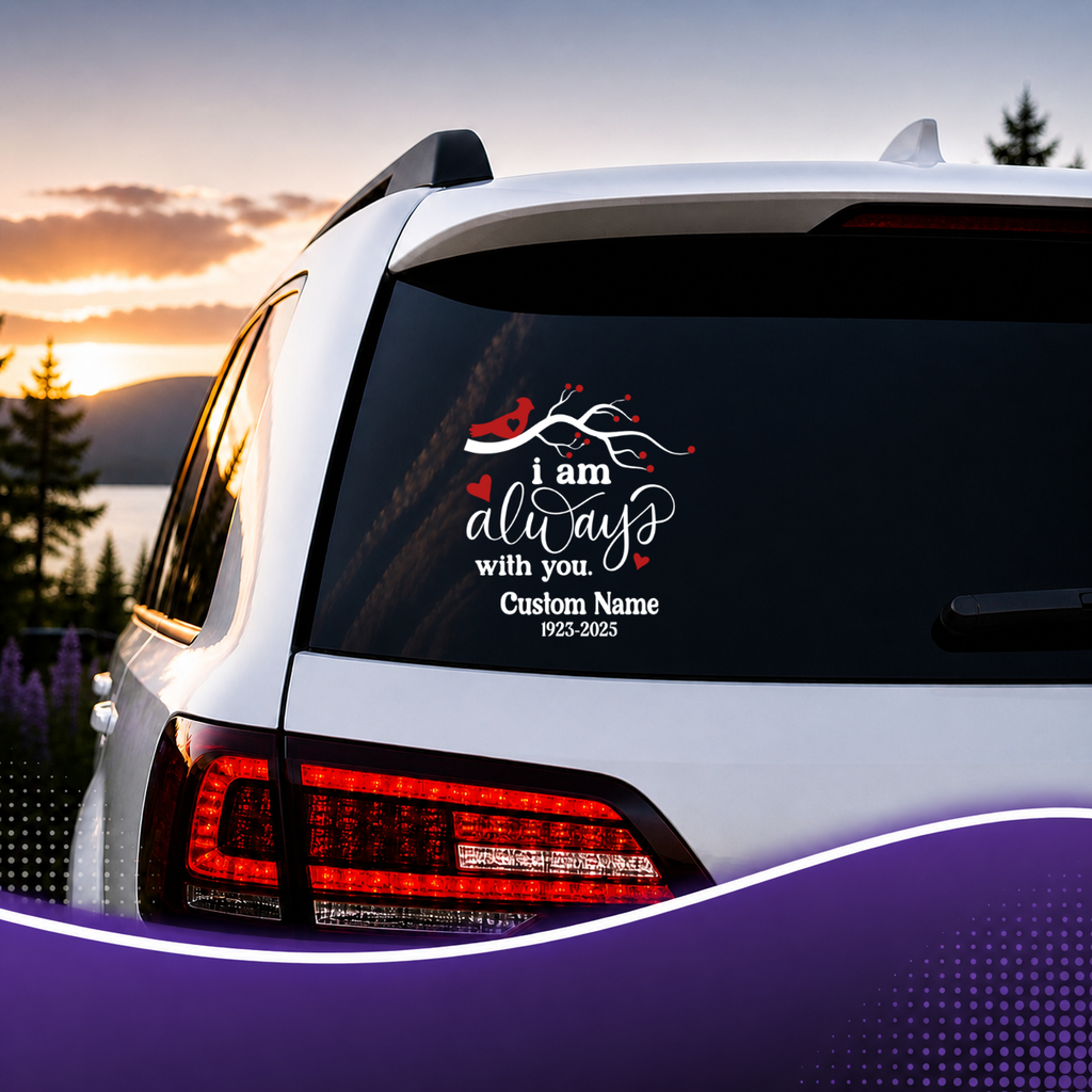 I Am Always with You Bird On Branch with Hearts Personalized RIP Car Window Vinyl Decal Sticker Custom Memorial Sympathy Gift