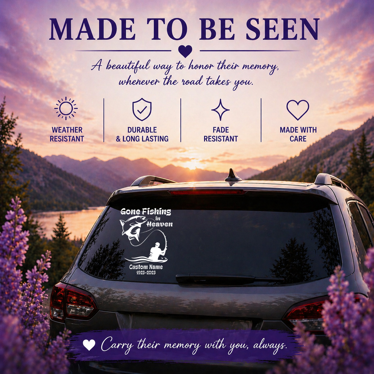 Gone Fishing In Heaven Memorial Car Decal – Personalized Fishing Tribute Vinyl Sticker with Custom Name & Dates