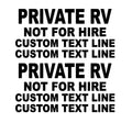 Private RV Not for Hire Decal with Custom Text Lines, Vinyl Sticker, 24x12 Inch, Black, 2 Pack