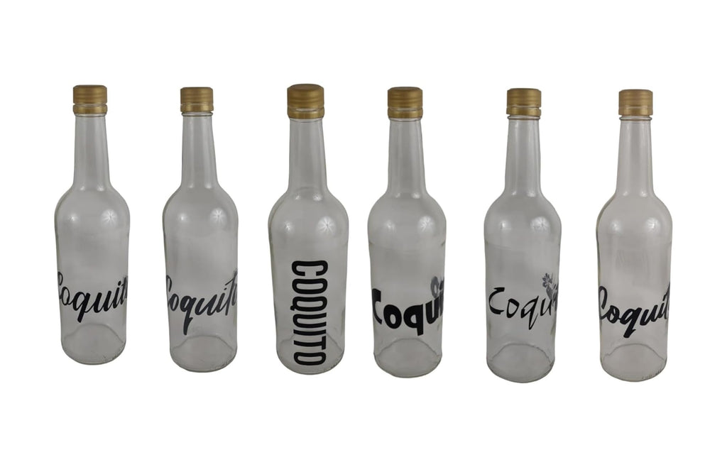 Random Little Finds Coquito Bottle Labels, Vinyl Decal Stickers, 6 Pack, Multiple Font Styles, 25 Color Options