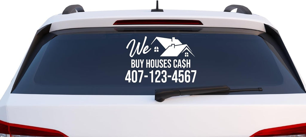 We Buy Houses Cash Custom Phone Number Car Decal, Vinyl Window Sticker with House Design