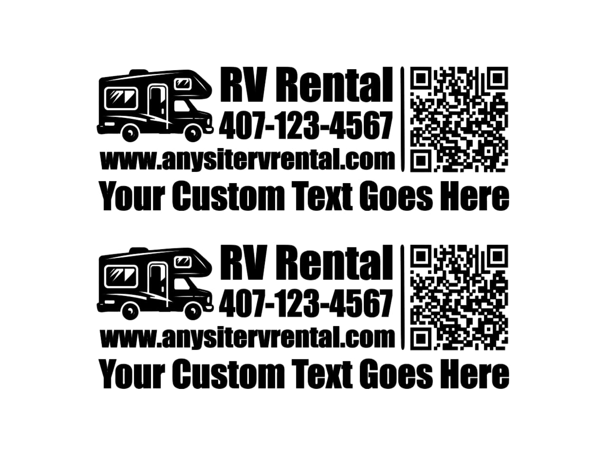 Custom RV Rental Vinyl Decal with QR Code and Phone Number, 24x8.2 Inch, 2 Pack