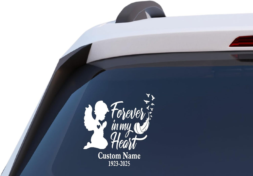 Forever in My Heart Girl Angel Memorial Decal, Custom Name and Dates, Vinyl Car Window Sticker