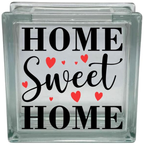 Home Sweet Home Glass Block Decal, Vinyl Sticker with Hearts Design (Glass Block Not Included)