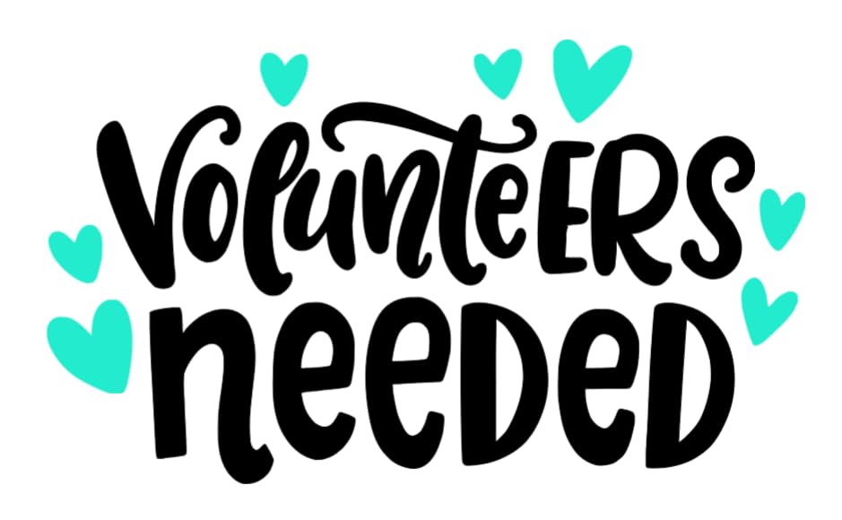 Volunteers Needed Vinyl Decal, Store Window Sticker with Hearts Design