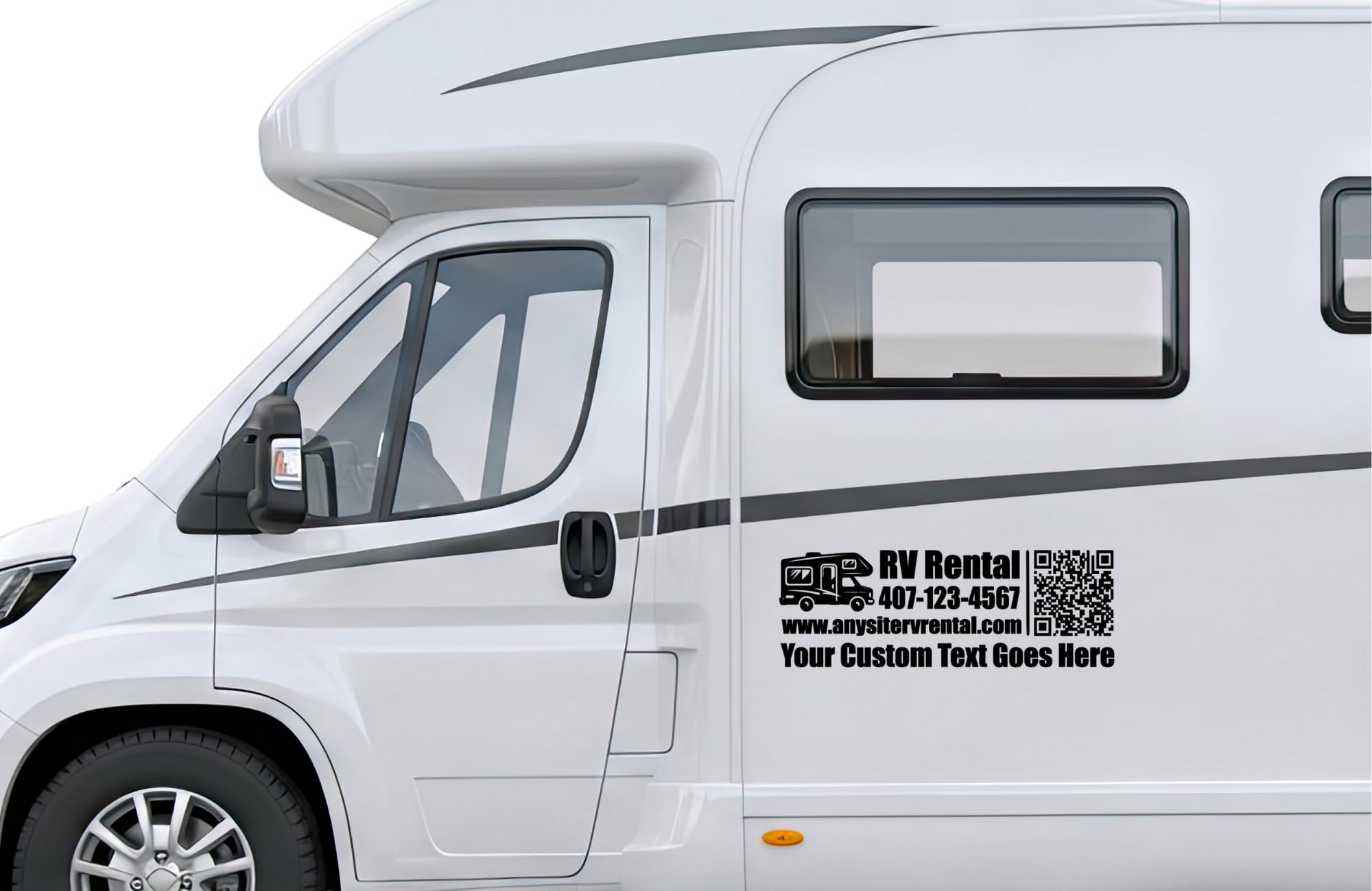 Custom RV Rental Vinyl Decal with QR Code and Phone Number, 24x8.2 Inch, 2 Pack