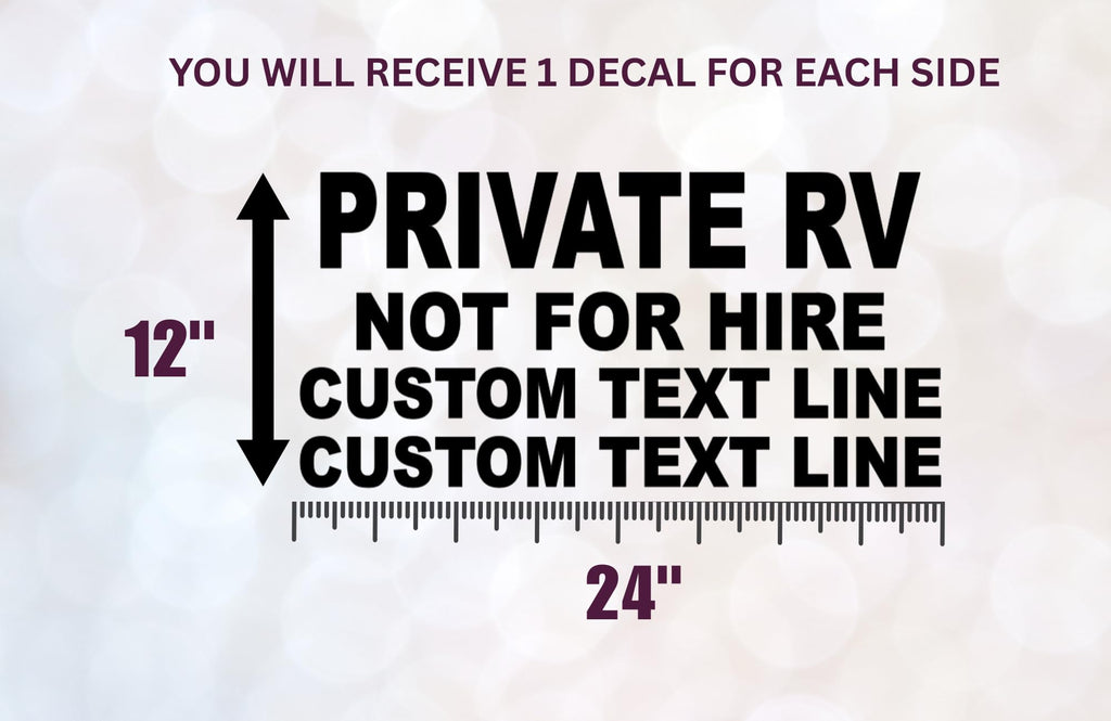 Private RV Not for Hire Decal with Custom Text Lines, Vinyl Sticker, 24x12 Inch, Black, 2 Pack