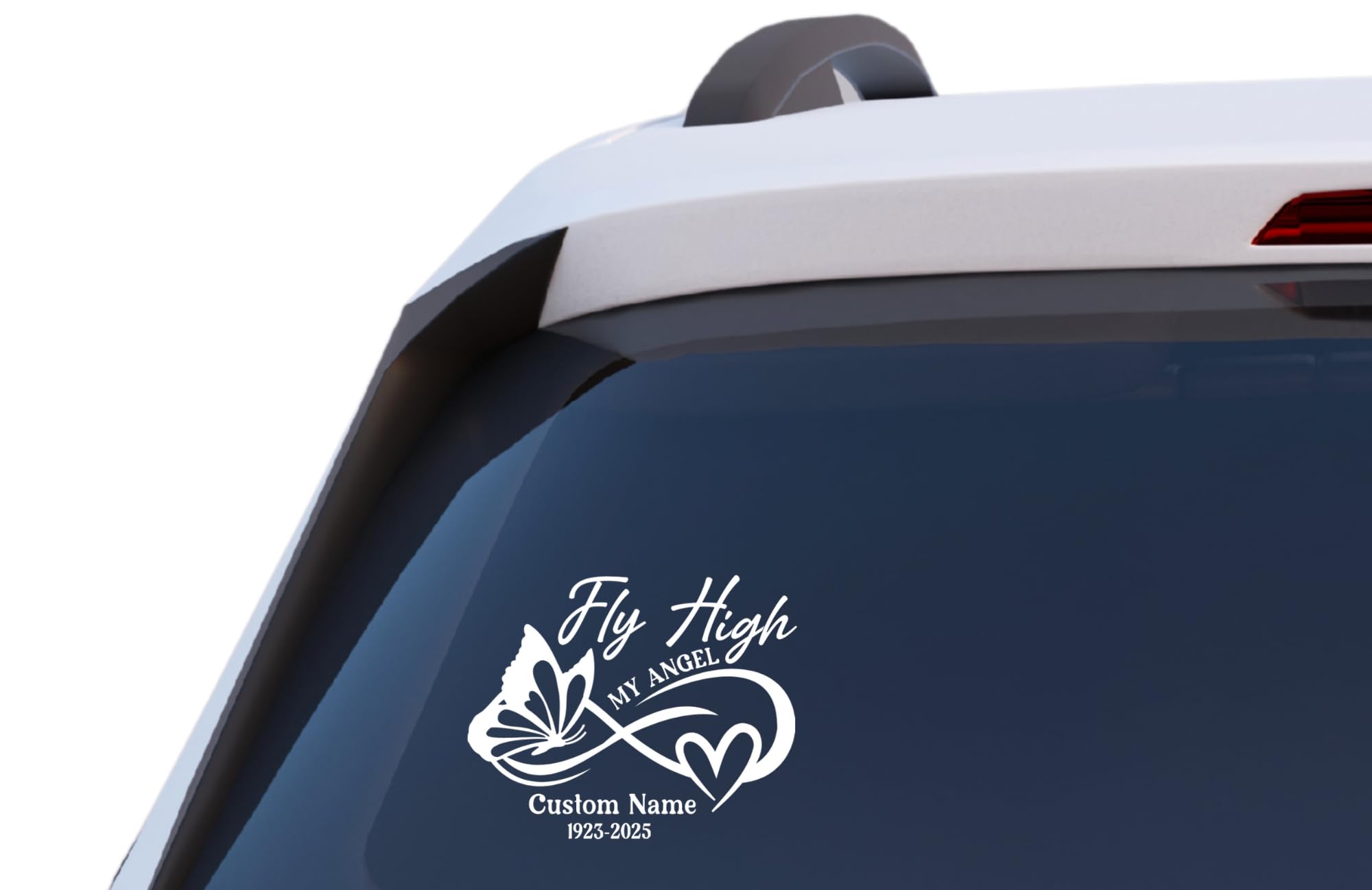 Fly High My Angel Memorial Car Decal – Personalized Butterfly Vinyl Window Sticker with Custom Name & Dates
