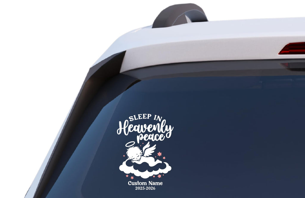 Sleep in Heavenly Peace Infant Memorial Decal, Custom Name Vinyl Car Sticker, Angel Baby Remembrance Window Decal