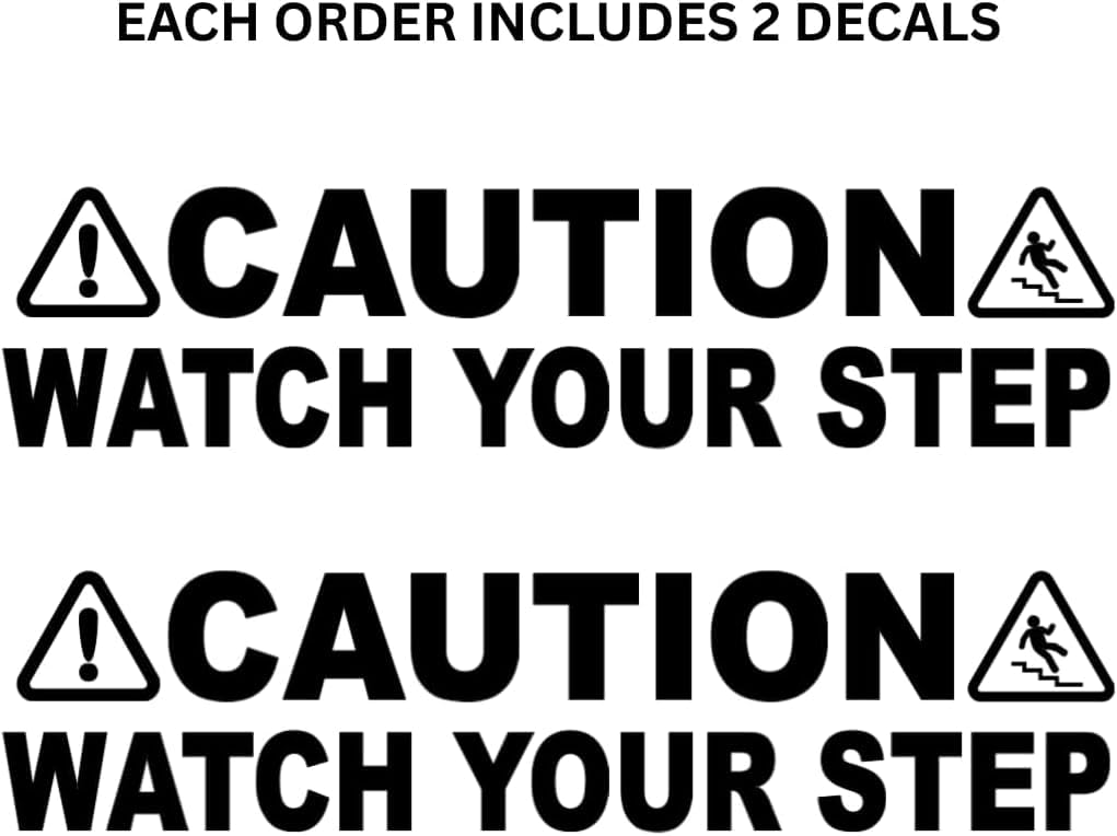 Caution Watch Your Step Decal, Safety Warning Sticker with Triangle Icons, 2 Pack