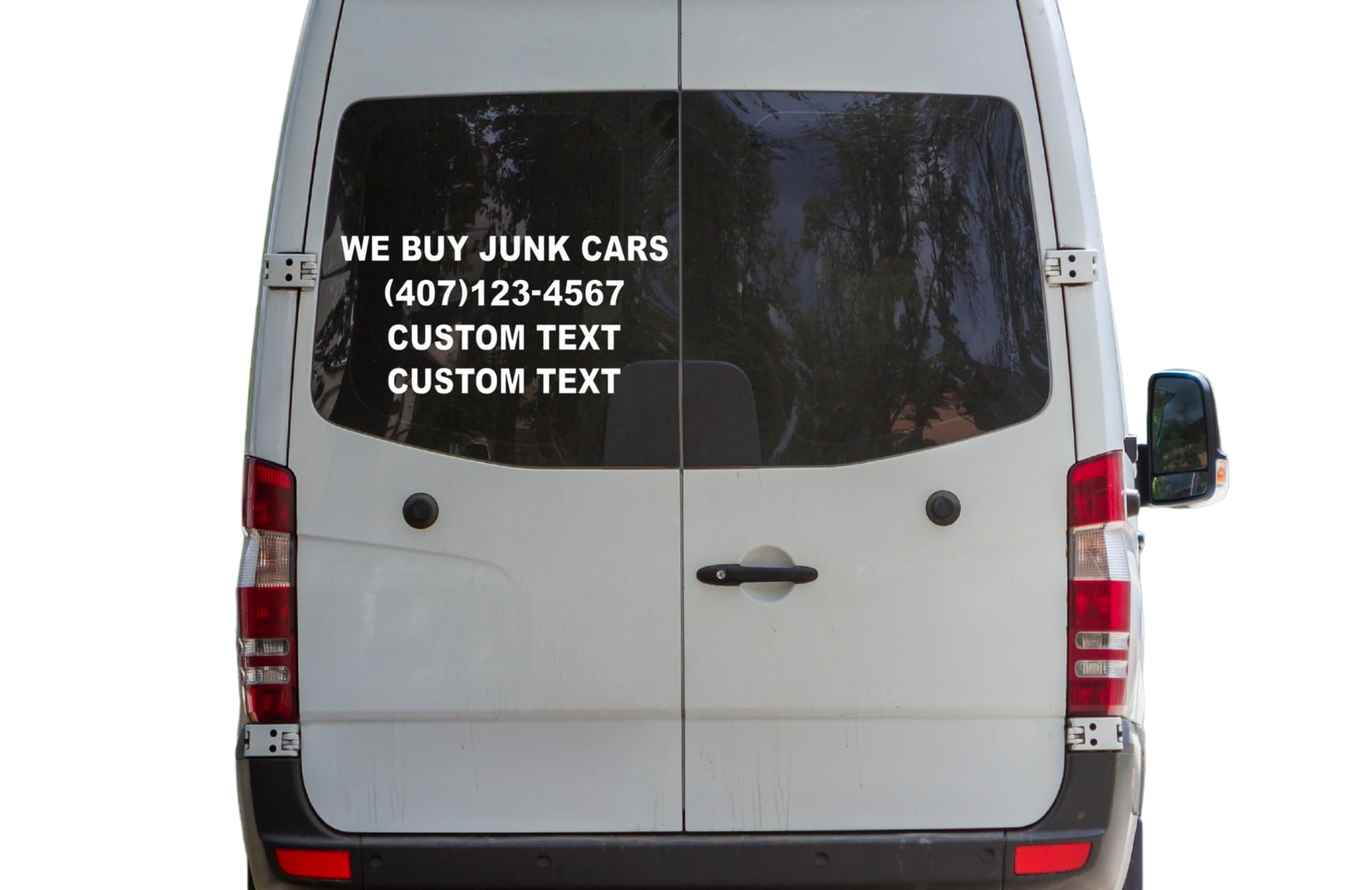 Custom Business Vinyl Decal Sticker, We Buy Junk Cars with Phone Number and Text, 24x12 Inch, Vehicle Window Decal